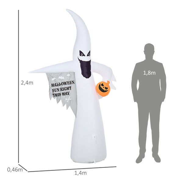 Outsunny 8ft Halloween Dekoration aufblasbar Ghosts Halloween Geist aufblasbar Dekor für den Innen und Außenbereich mit LED-Lichtern 140 x 46 x 240 cm Weiß