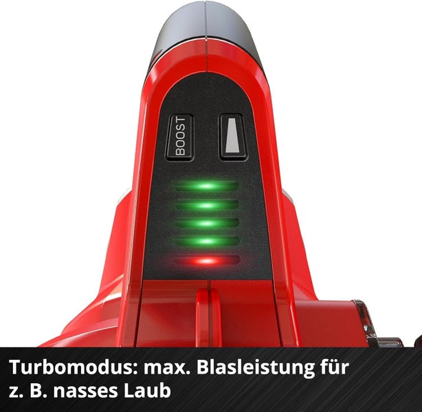 Laubbläser Bedienelement mit Boost Taste und LED Akkustandanzeige für maximale Blasleistung