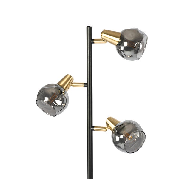 Stehleuchte mit drei Glaslampenschirmen und schwarzem Metallgestell