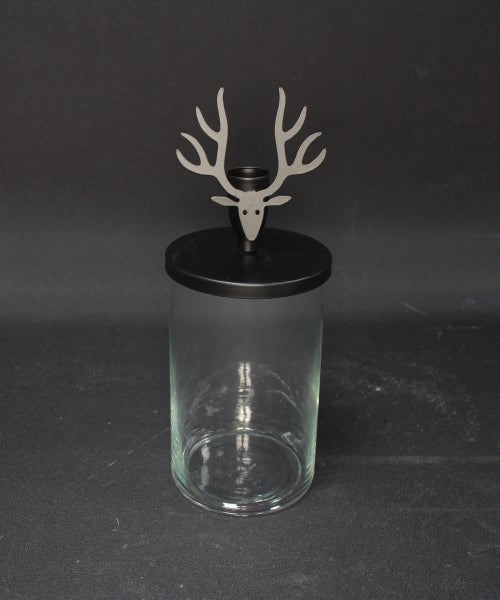 Glasbehälter mit Hirschmotiv auf dem Deckel
