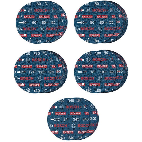 Bosch EXPERT O780 Folienschleifscheiben-Set 150 mm G60 G80 G120 G180 G240 55tlg - 2608902470