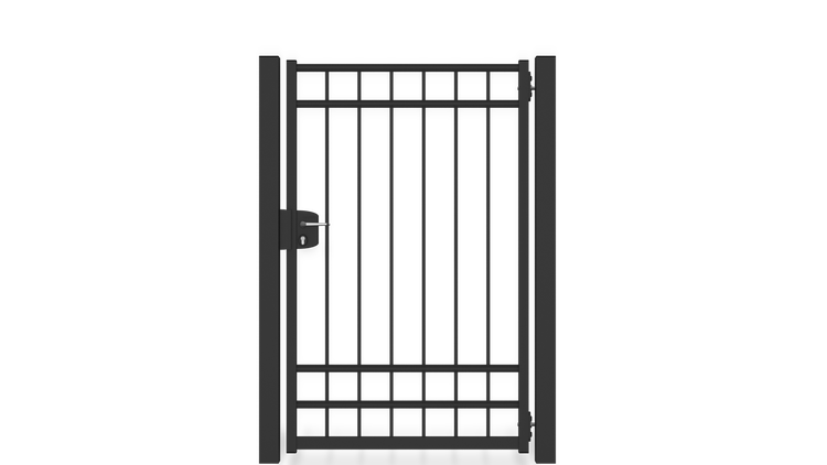 Gartentor ZAUNGURU BASIC-Linie Oldenburg aus Metall, Höhe: 163cm, Breite: 123cm, 1-flügelig inkl. Pfosten, Schloss und Zubehör, Feuerverzinkt und zusätzlich in RAL 7016 Anthrazitgrau pulverbeschichtet