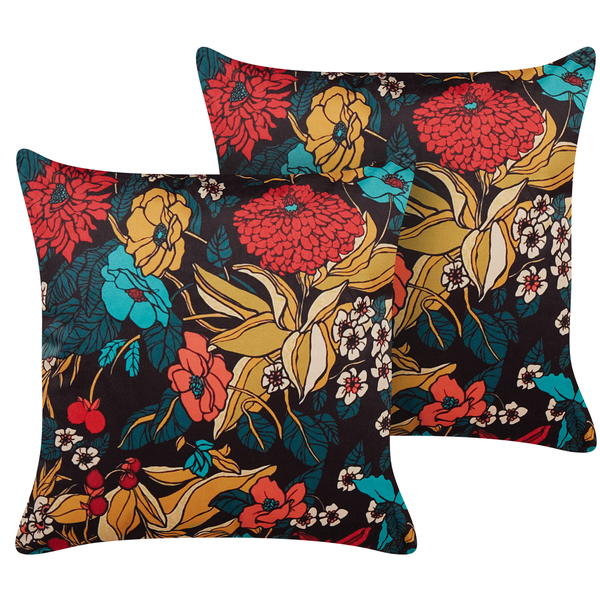 Dekokissen 2er Set PROTEA Samtstoff 45 x 45 cm Bunt Blumenmuster