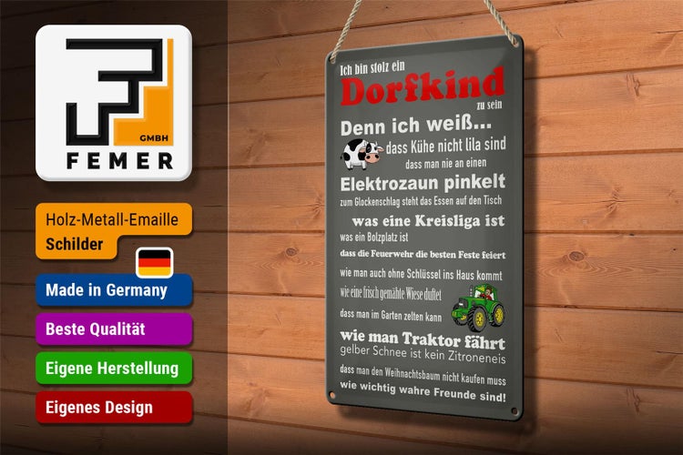 Blechschild Spruch 20x30cm ich bin stolz Dorfkind zu sein