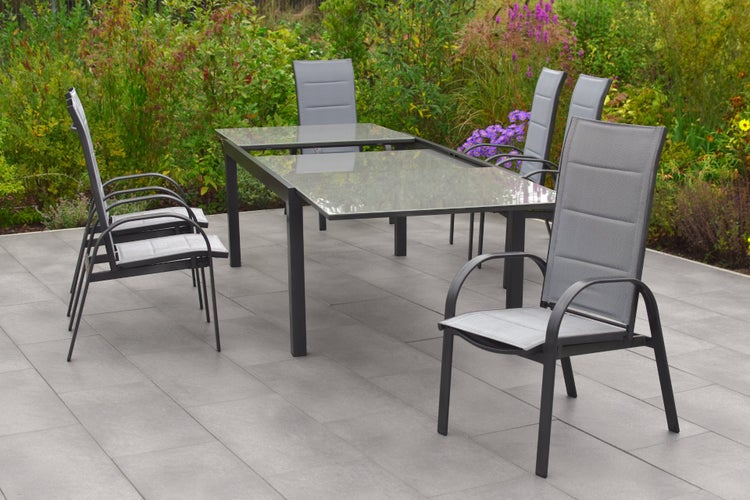 Marini Gartenmöbelset 7tlg., verstellbare Sessel, Ausziehtisch 180 (250) x 100 cm
