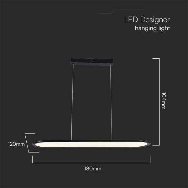 LED Designer Hängeleuchte mit Maßangaben.