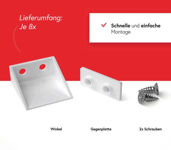 Eckwinkel, Gegenplatte und Schrauben für einfache Montage