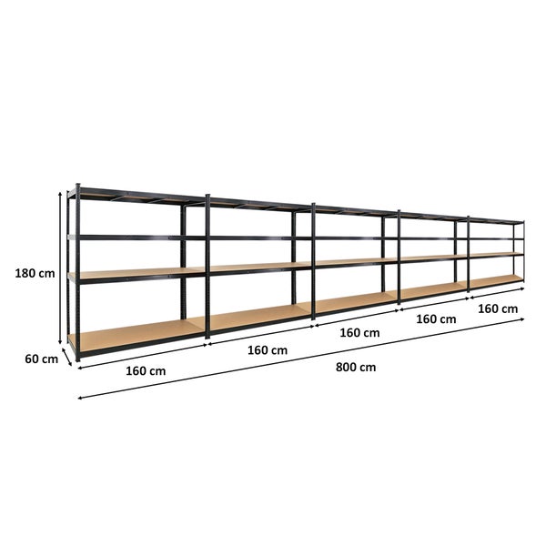 PROREGAL Mega Deal 5x Schwerlastregal Taurus XL mit TÜV/GS Zertifizierung HxBxT 180 x 160 x 60 cm Fachlast 250 kg Schwarz