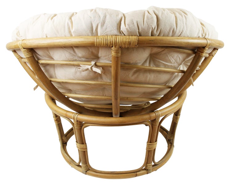 Papasan Sessel mit cremefarbenem Kissen
