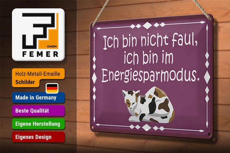 Blechschild Spruch 30x20cm Katze ich bin nicht faul bin im
