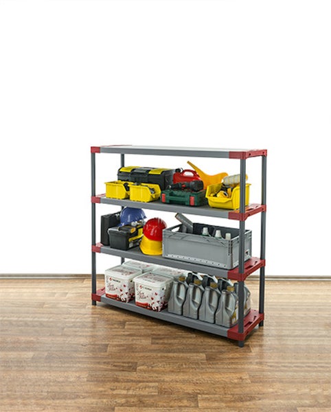 PROREGAL Kunststoffregal Big Grey Bear Low HxBxT 138 x 140 x 46 cm Fachlast 120 kg Grau/Rot