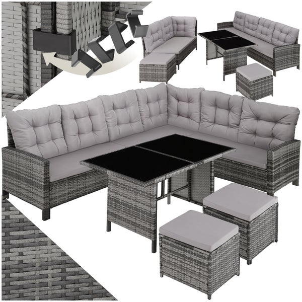 Rattan Lounge tectake Barletta mit Sicherheitsglasplatten für 6 bis 8 Personen grau