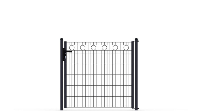 Zauntor ZAUNGURU ECO-Line Kreis aus Metall, Höhe: 123cm, Breite: 143cm, 1-flügelig inkl. Pfosten, Locinox-Schloss und Zubehör, Feuerverzinkt und zusätzlich in RAL 7016 Anthrazitgrau pulverbeschichtet