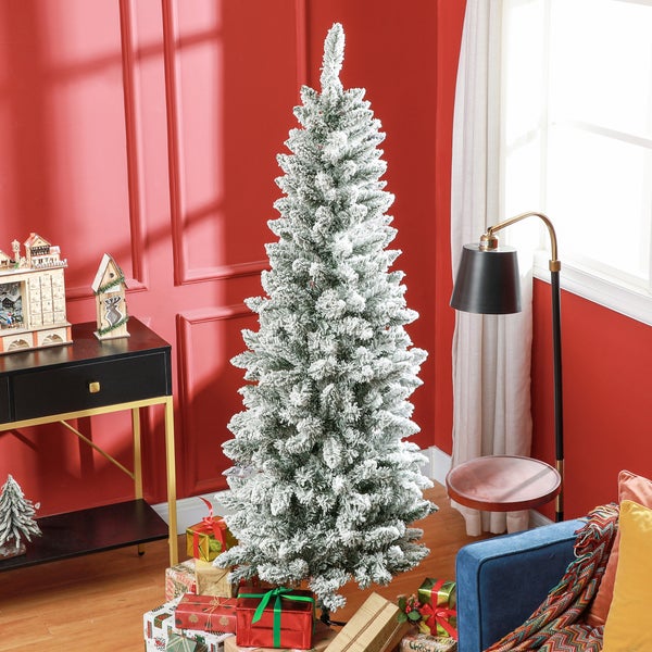 HOMCOM Künstlicher Weihnachtsbaum, 180 cm Christbaum mit 479 Spitzen, Kunstschnee, klappbar Metallständer, für Weihnachten Deko, Grün