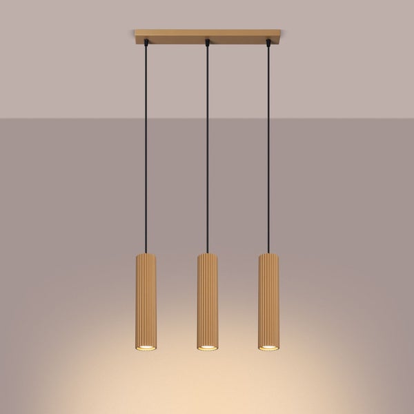 Pendelleuchte mit drei Lampen aus geriffeltem Material