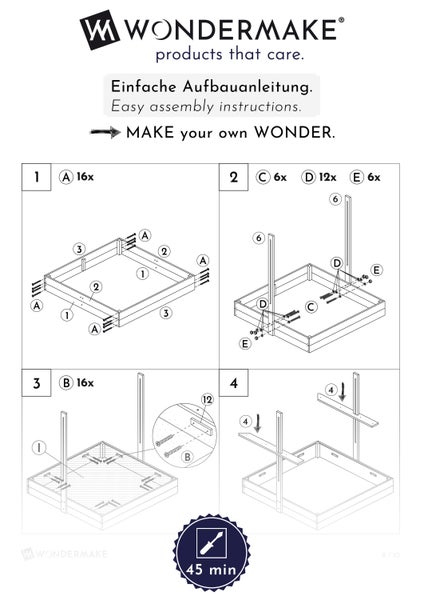 WONDERMAKE® Design Sandkasten mit Matschküche, Dach, Abdeckung OXFORD 420D, Vliesfolie, Sandkiste Holz quadratisch verschließbar Outdoor Garten für Kinder, schwarz weiß