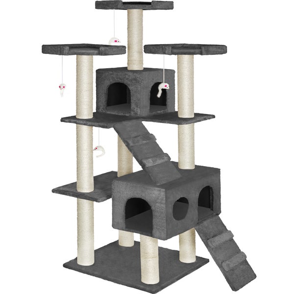 Kratzbaum tectake Knuti 186 cm inklusive 2 Treppen, 4 Spielmäusen und Kippschutz