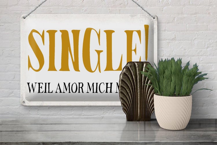 Blechschild Spruch 30x20cm Single weil amor mich mobbt