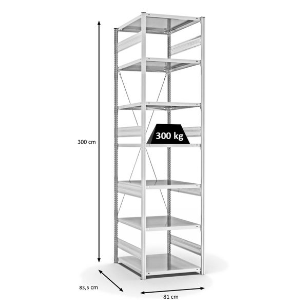 PROREGAL Fachbodenregal Stecksystem T-Profil Heavy-Duty Grundregal HxBxT 300 x 75 x 80 cm 7 Ebenen Fachlast 300 kg Einseitig Nutzbar Lichtgrau