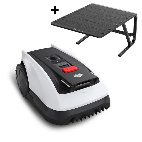 Ecovacs Mähroboter Set inklusive Garage für Schutz vor Witterungseinflüssen.