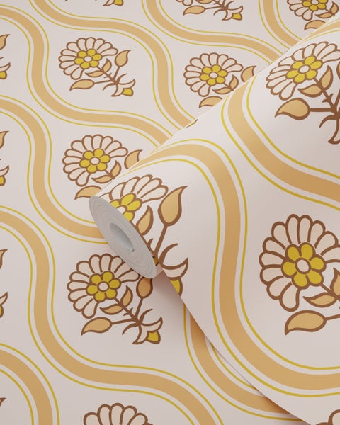 Tapetenrolle mit Blumenmuster und Streifen