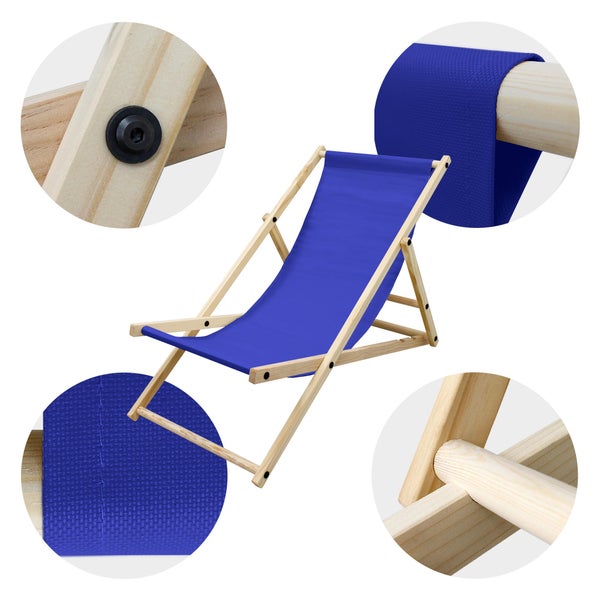 ECD Germany Liegestuhl klappbar, Blau, aus Holz, verstellbare Rückenlehne, 3 Liegepositionen, bis 120 kg, Sonnenliege Gartenliege Strandliege Strandstuhl Holzklappstuhl, für Garten, Balkon & Strand
