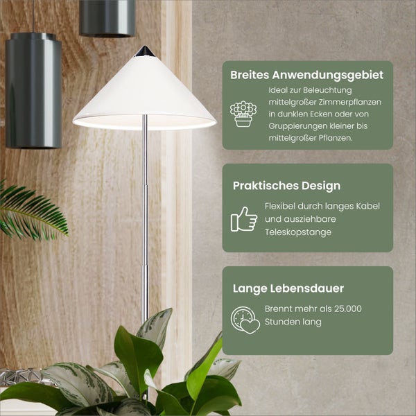 Parus by Venso SUNLiTE 7W LED Vollspektrum Pflanzenlampe Weiß, Indoor Plants Pflanzen Beleuchtung, mit ausziehbarem Teleskopstab, Parus Pflanzenlampe für kleine und mittelgroße Zimmerpflanzen