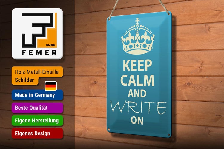 Blechschild Spruch 20x30cm Keep Calm and write on