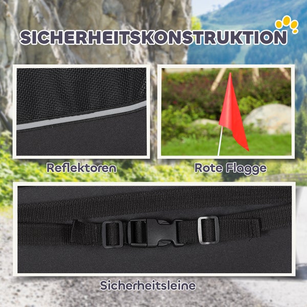 Sicherheitskonstruktion mit Reflektoren, einer roten Flagge und einer Sicherheitsleine für erhöhte Sichtbarkeit und Sicherheit.
