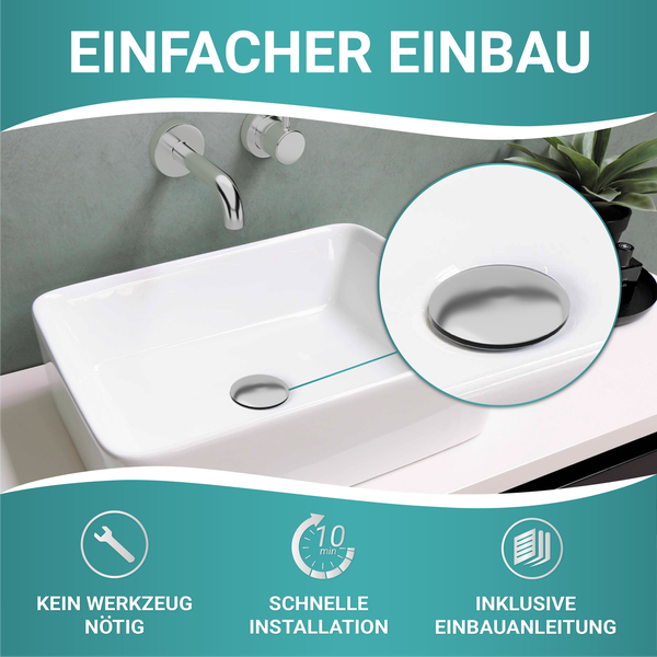 Engelbach® Universal Waschbecken Ablaufgarnitur - Pop up Ablaufventil mit und ohne Überlauf inklusive Einbauanleitung