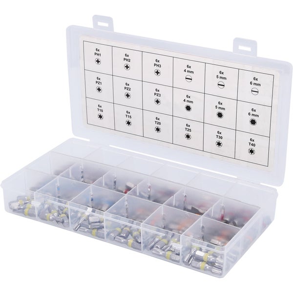 Sortiment mit verschiedenen Schrauberbits in einer transparenten Aufbewahrungsbox