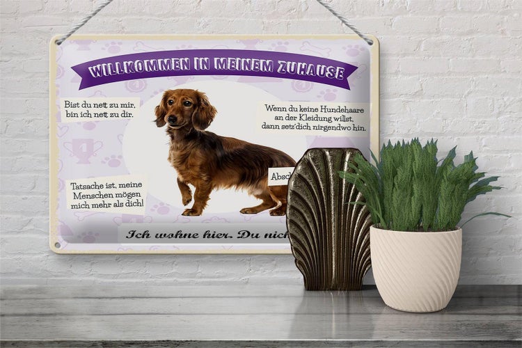 Blechschild Spruch 30x20cm Tiere Dackel willkommen wohne hier