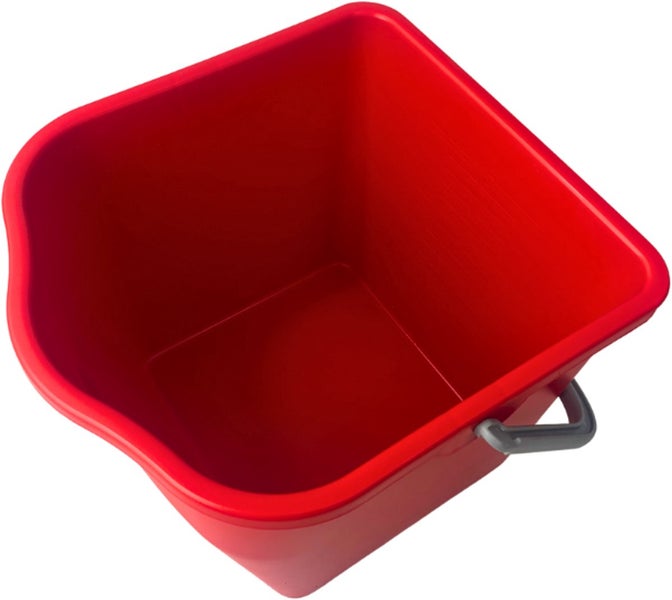 Roter Mörtelkübel aus Kunststoff mit Griff