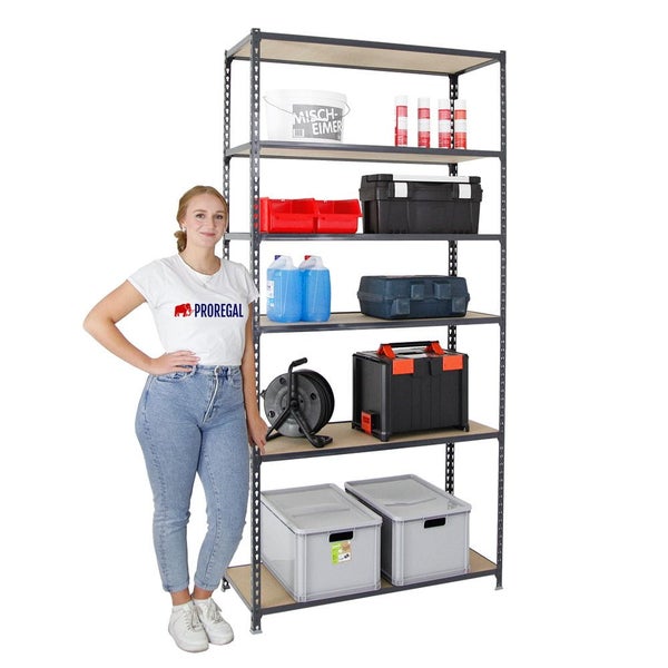 Schwerlastregal GIANT MULI | HxBxT 250x110x30cm | 6 Fachböden | Fachlast 200kg | Anthrazit | Lagerregal Kellerregal Werkstattregal Metallregal Fachbodenregal Steckregal