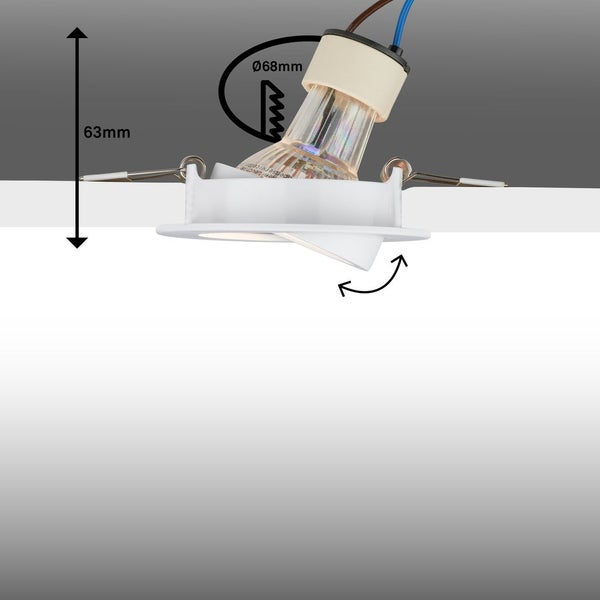 Einbaustrahler mit Maßen 63 mm Höhe und 68 mm Durchmesser