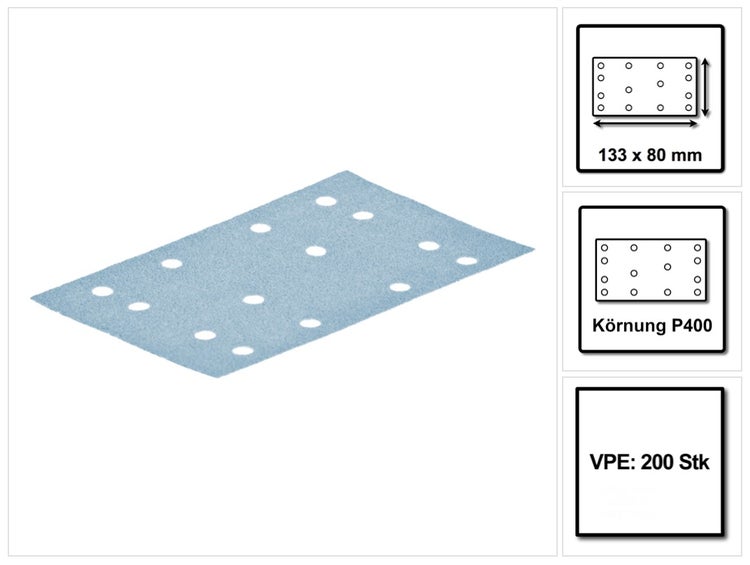 Festool STF 80x133 Schleifstreifen Granat P400 80 x 133 mm 200 Stk. ( 2x 497126 ) für Rutscher RTS 400, RTSC 400, RS 400, RS 4, LS 130