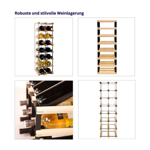 PROREGAL Modulares Weinregal Vinotega Mod Metal HxBxT 72,5 x 22,5 x 24,5 cm 2 x 7 Flaschen Massives Kiefernholz Braun Geölt