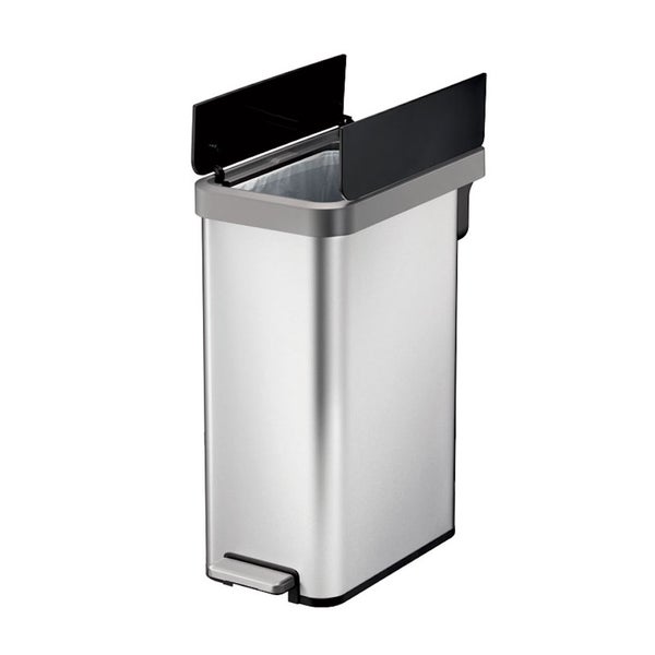 PROREGAL Modern Designter Treteimer Aus Gebürstetem Edelstahl 45 Liter 65 x 28 x 49,5 cm Kunststoff Inneneimer Silbe Deckel Schwarz