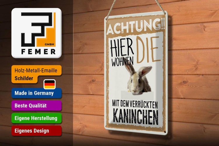 Blechschild Spruch 20x30cm Achtung hier Kaninchen