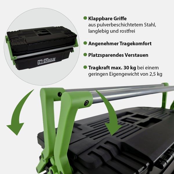 Werkzeugkiste 48x24x21 cm Kunststoff Griffe klappbar aus Stahl Werkzeugkasten Toolbox Organizer leer