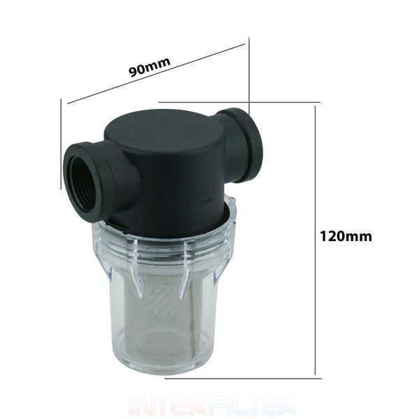Inline Wasserfilter mit Gewindeanschluss 90 mal 120 Millimeter