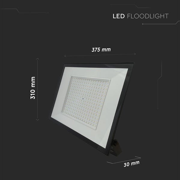 LED-Strahler mit den Maßen 310 mm Höhe, 375 mm Breite und 30 mm Tiefe.