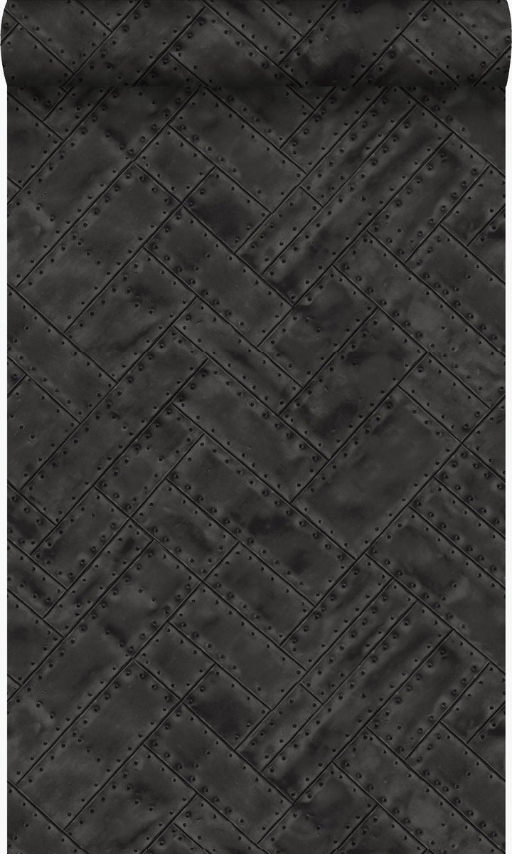 Origin Wallcoverings Tapete Metallplatten Schwarz - 53 cm x 10,05 m - 337240