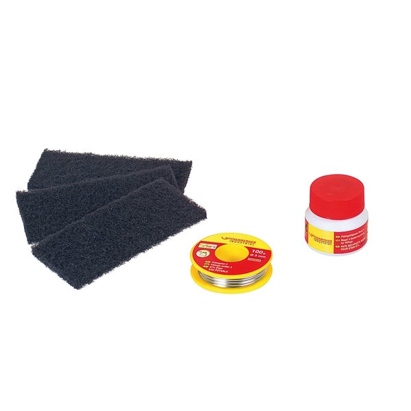 Rothenberger Industrial Fittings-Löt-Set mit drei Reinigungsvliesen, 100 Gramm Lötdraht und einer Dose Lötpaste.