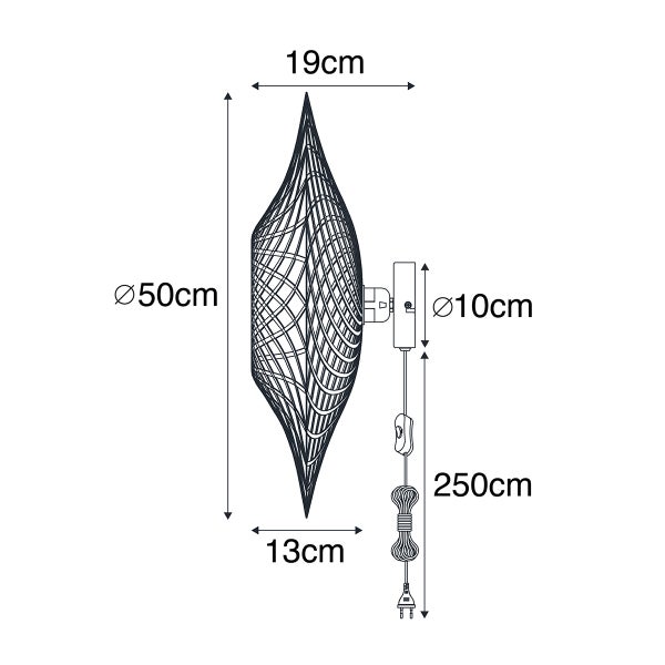 Smarte Wandleuchte Bambus 50 cm mit Stecker inkl. WLAN A60 - Rina
