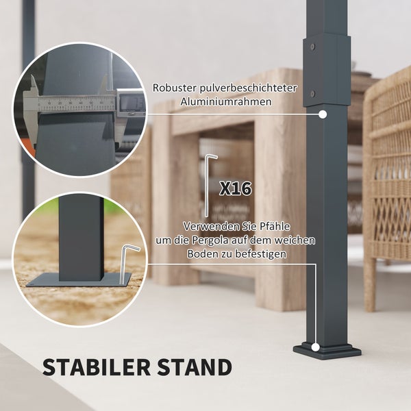 Outsunny Pergola Pavillon ca. 3,5x3m Aluminium Stabil winterfest Sonnenschutz mit verstellbares Schiebedach freistehend Gartenpavillon Terrassenüberdachung Überdachung für Garten Balkon Grau