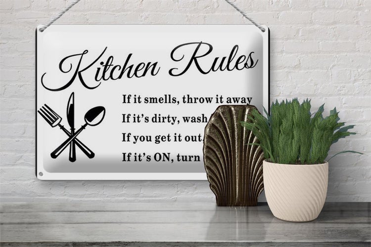 Blechschild Spruch 30x20cm Kitchen Rules Küche Regeln