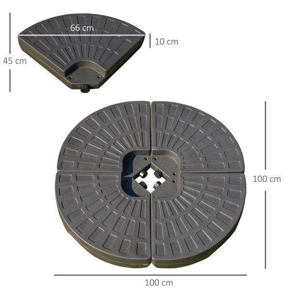 Outsunny  4-tlg. Schirmständer, mit 17 kg Wasser oder 25 kg Sand befüllbar, 100 x 100 x 10,5 cm, HDPE, Kaffee