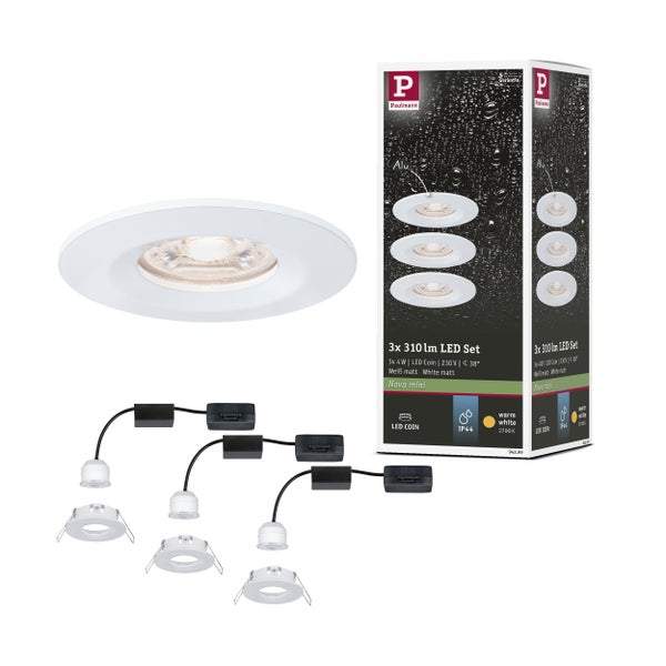 LED Einbauleuchte Nova Mini Coin Basisset starr IP44 rund 65mm Coin 3x4W 3x310lm 230V 2700K Weiß matt