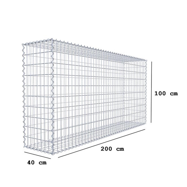 Gabione 200 cm x 100 cm x 40 cm (L x H x T), Maschenweite 5 cm x 10 cm, Spirale
